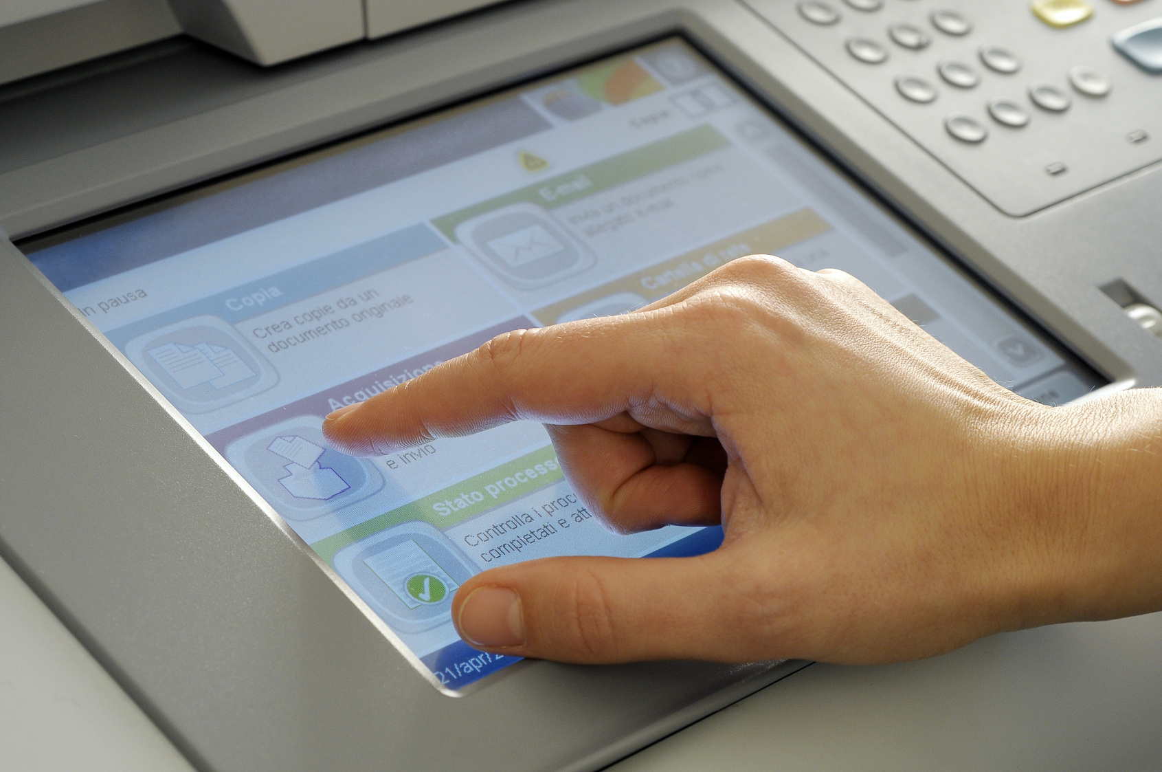 PCAP Touch Screen - Impressions from C-TOUCH Expo 2014 Shanghai: LED UV curing applications a hand touching a touch screen