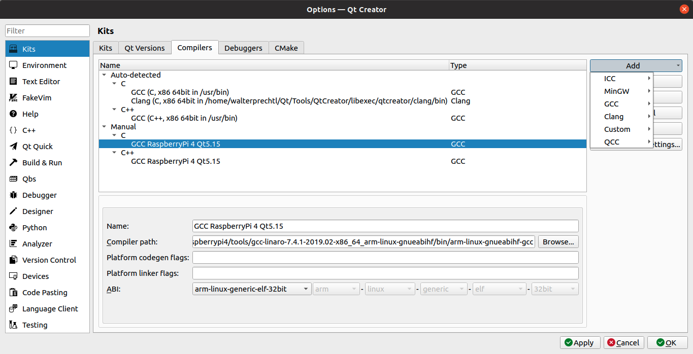 Software integrado Raspberry Pi - Configurar Qt Creator en Ubuntu 20 LTS para compilar una captura de pantalla de una computadora
