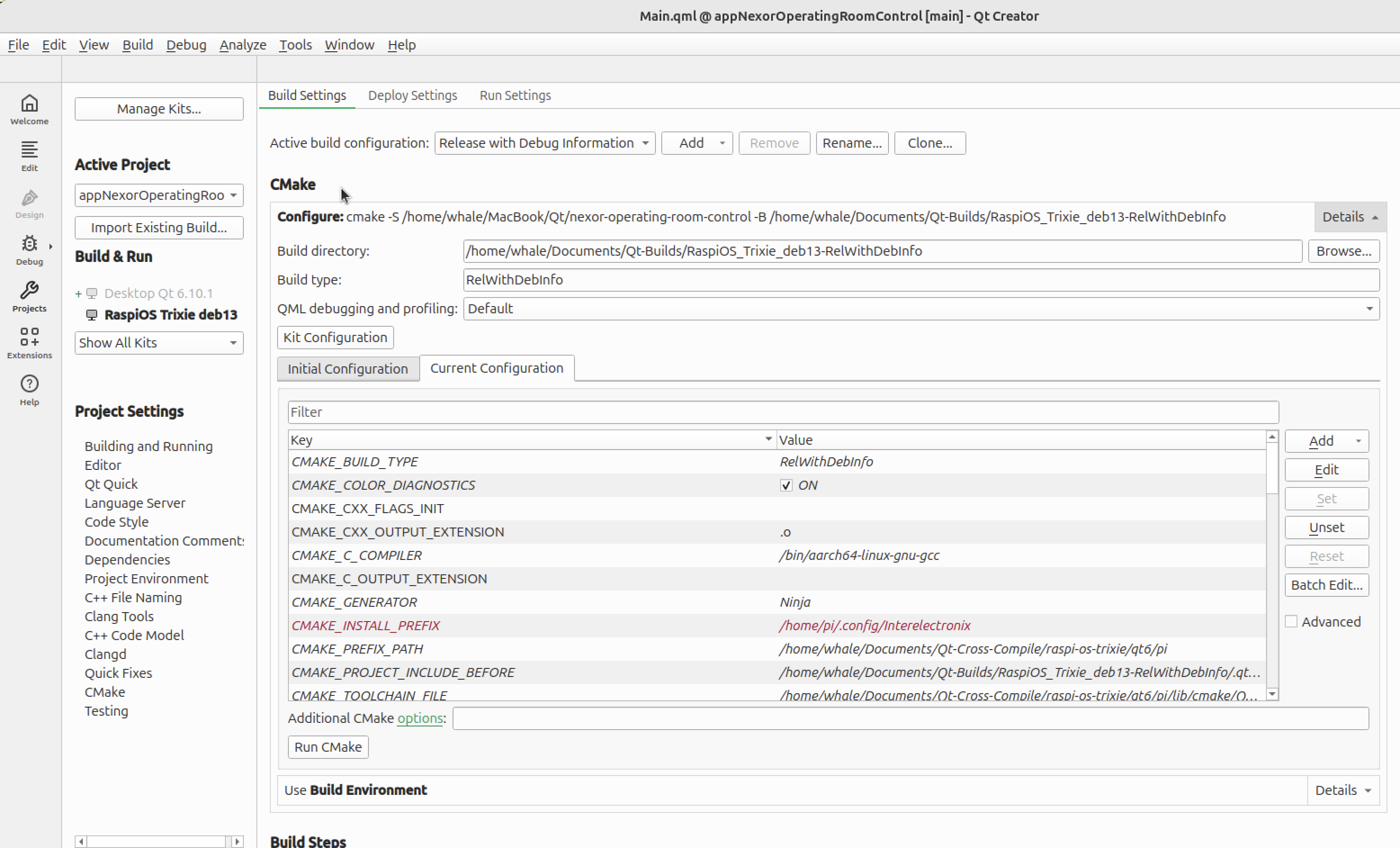 QtCreator Build settings