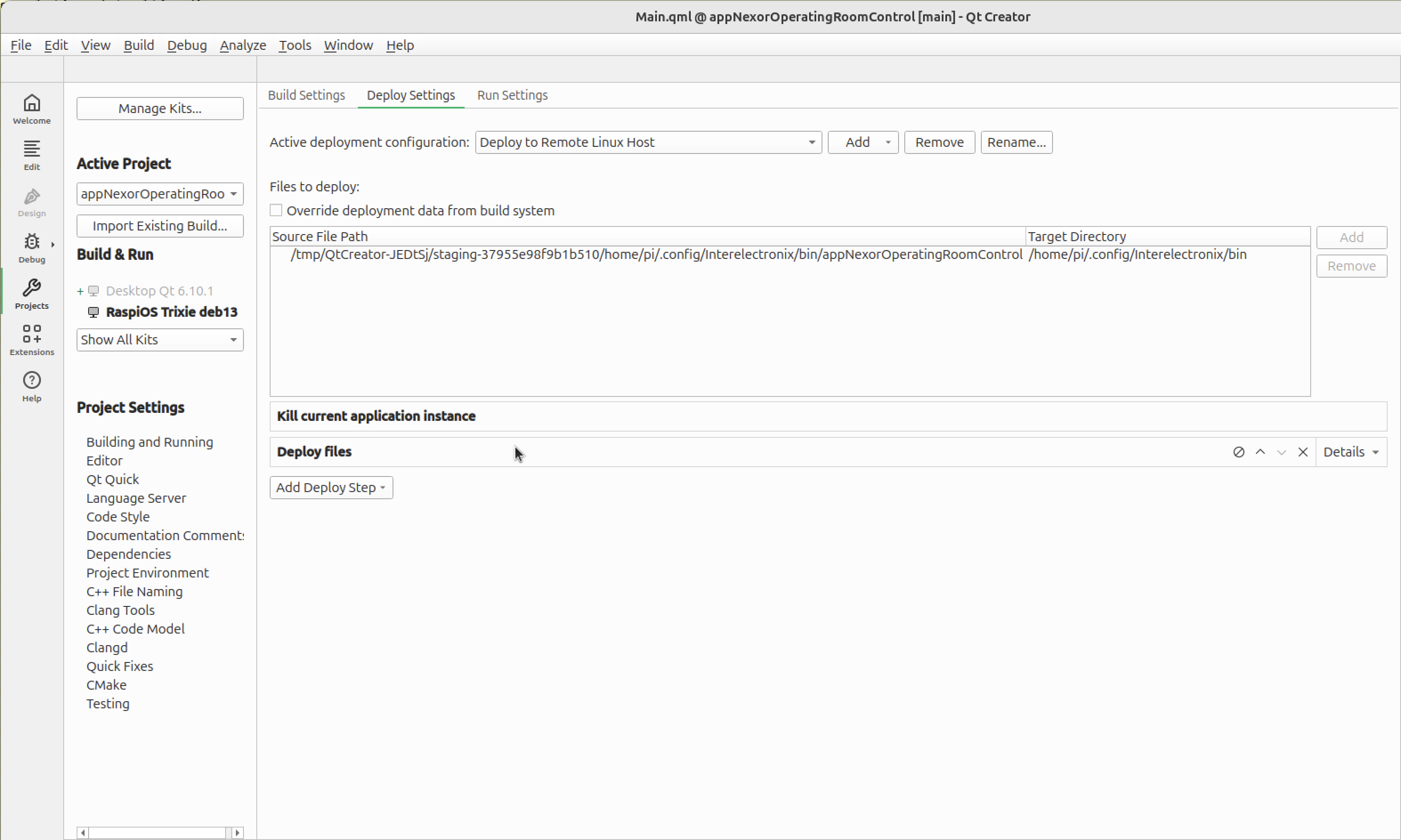 QtCreator deploy settings