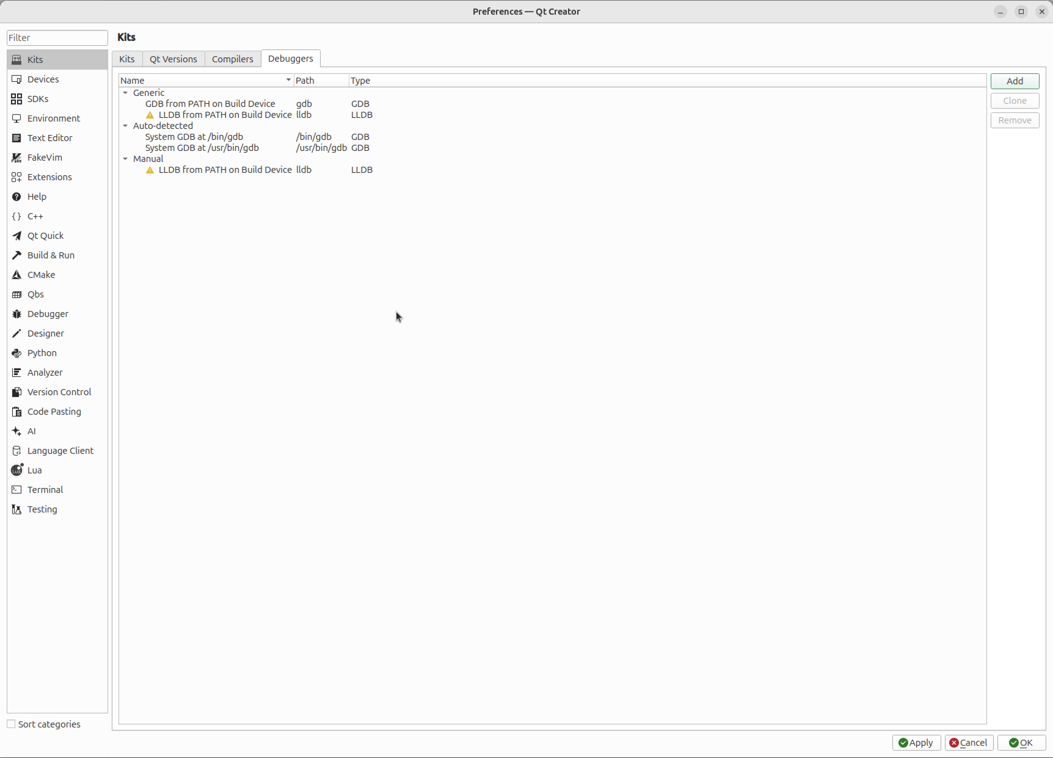 QtCreator preferences debugger