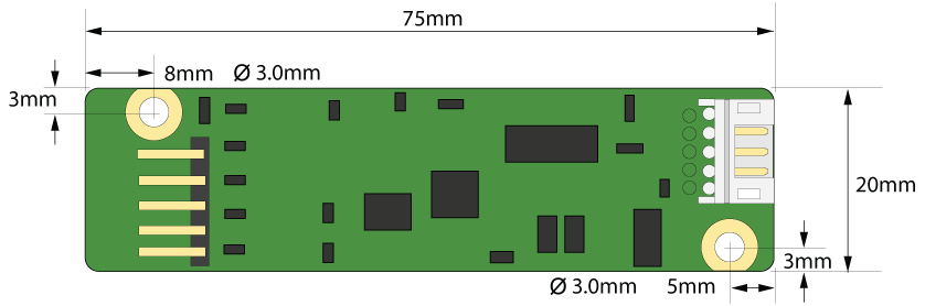 IX5000-PCB-5W-C zelený obdélníkový objekt s černými čtverci