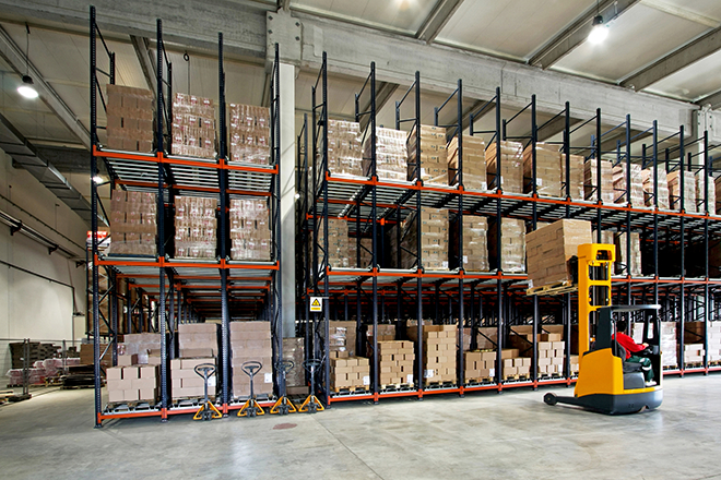 Industries - Logistics terminal a warehouse with a forklift and boxes