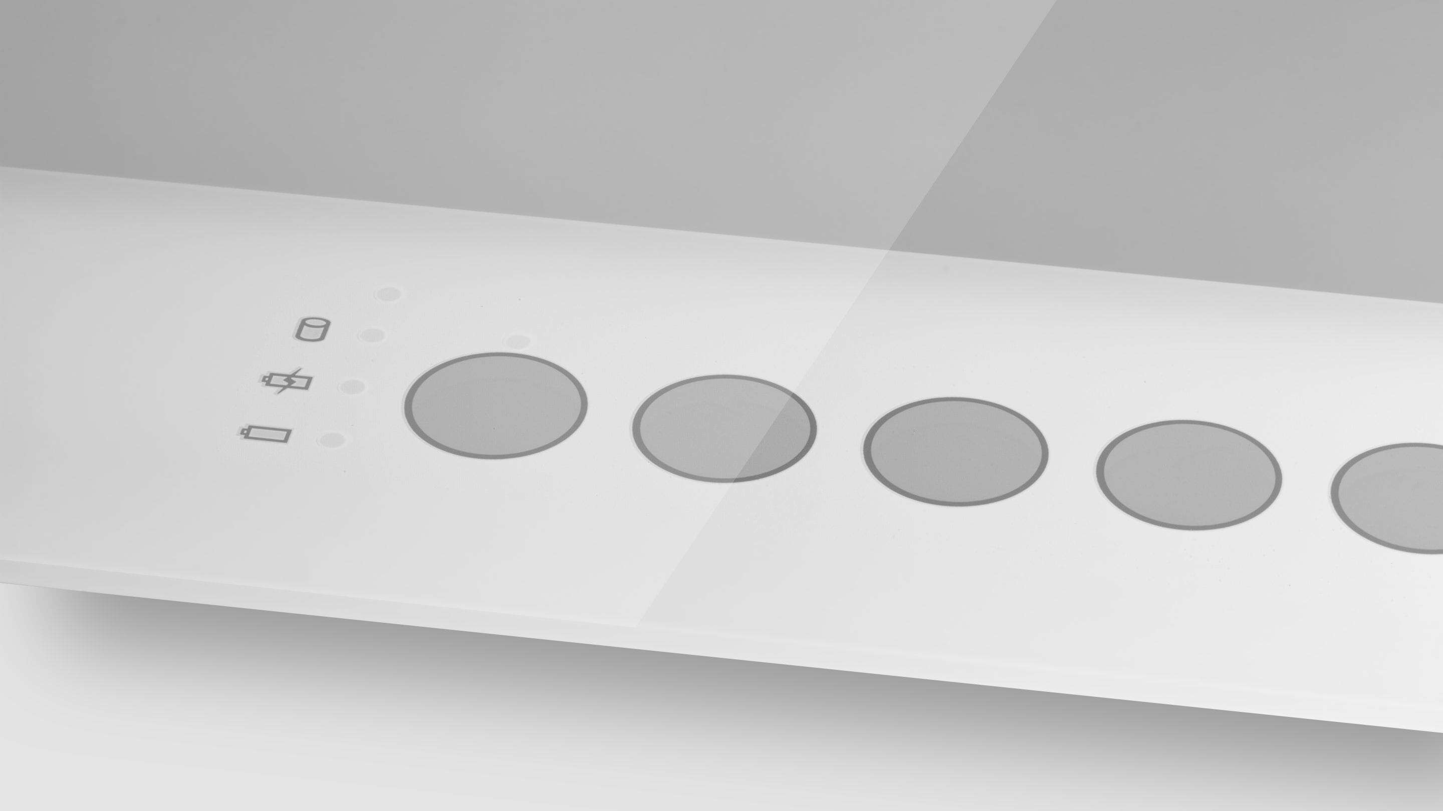 صفحه نمایش لمسی PCAP - دکمه های شیشه ای چاپ شده یک شی مستطیل شکل سفید با دایره بر روی ان
