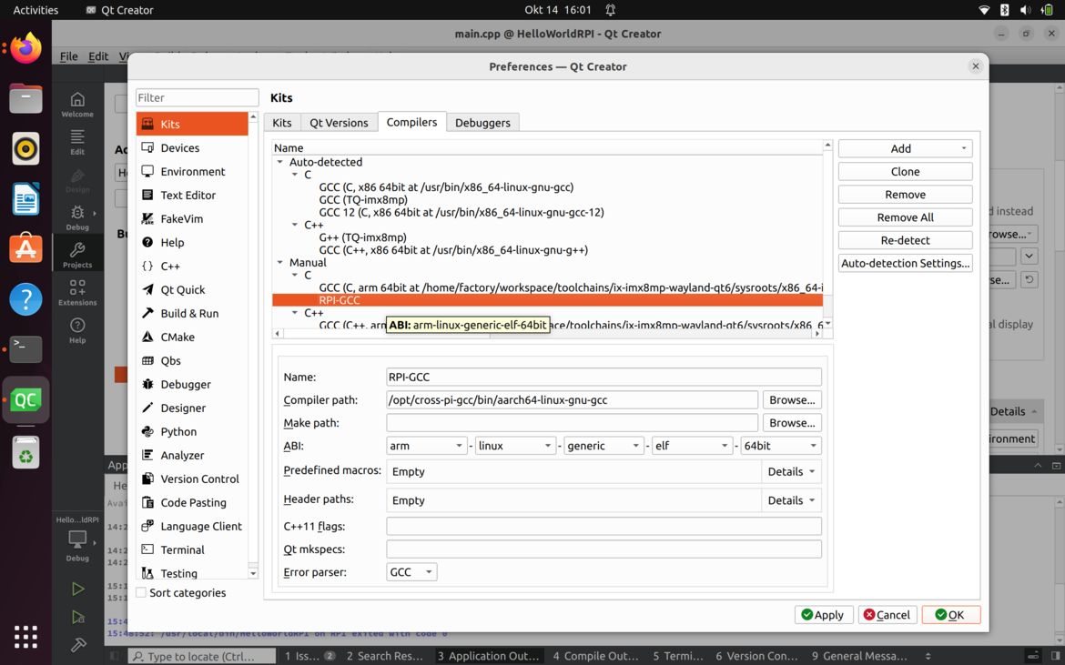 Qt 6.8 Cross-Compilation for Raspberry Pi kuvakaappaus tietokoneesta