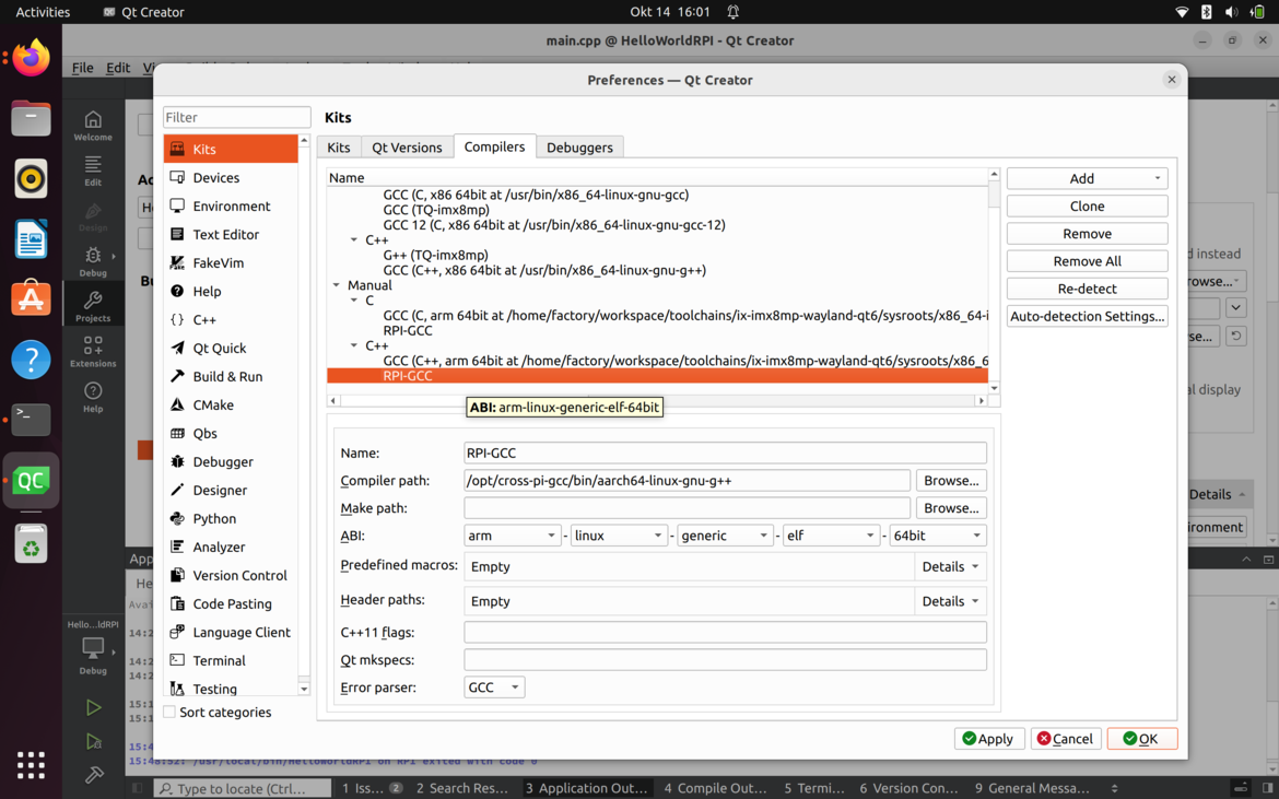 Qt 6.8 Cross-Compilation for Raspberry Pi kuvakaappaus tietokoneesta