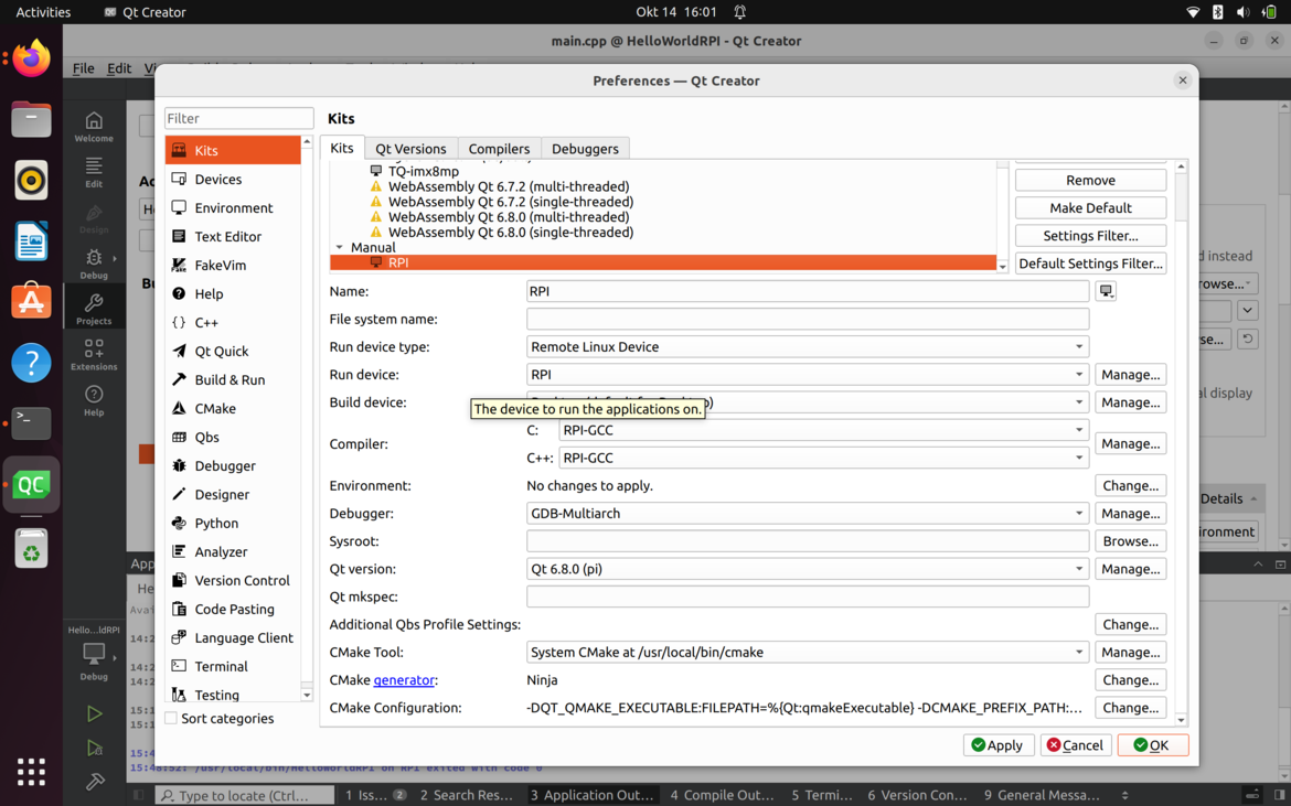 Qt 6.8 Cross-Compilation for Raspberry Pi kuvakaappaus tietokoneesta