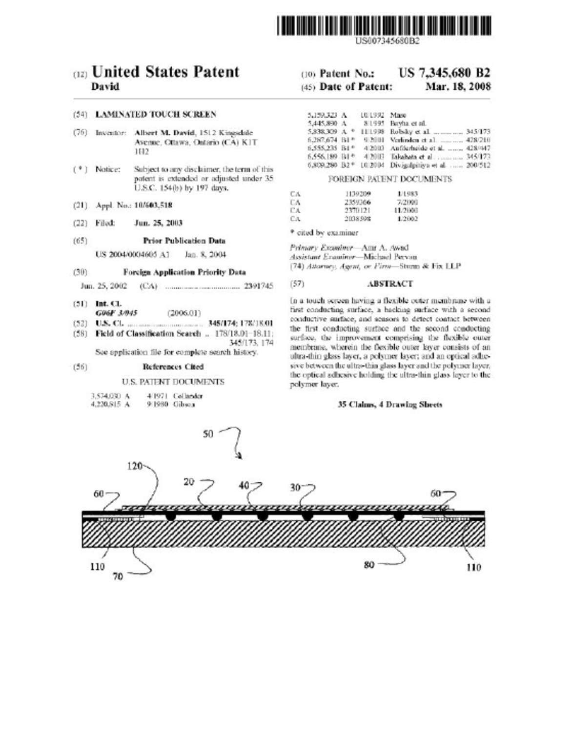 Touchscreen Patent US7345680